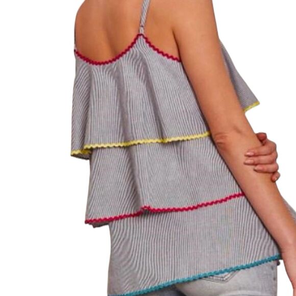 Andree By Unit Brandi Woven Tiered Rick Rack Trim Striped Tank Top Size Medium - Picture 8 of 8
